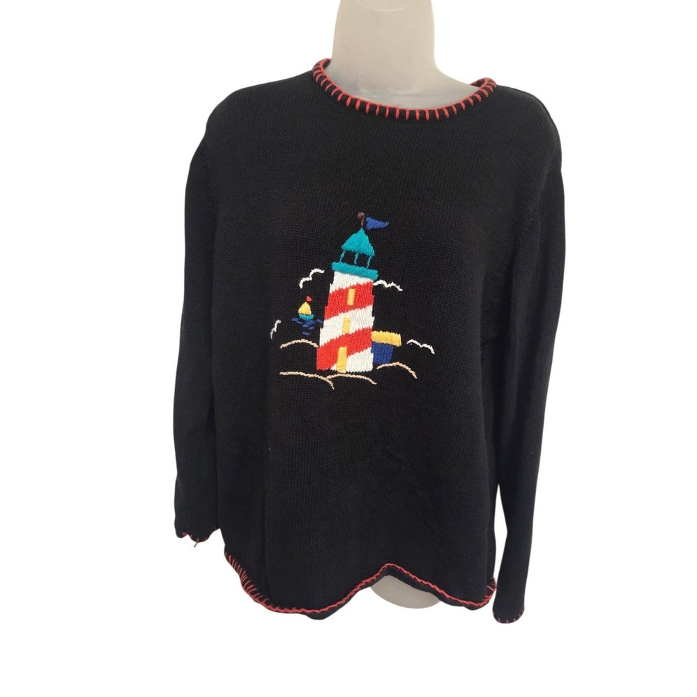Sag Harbor Lighthouse Sweater Womens Large‎ Nautical Coastal Cottagecore Beach